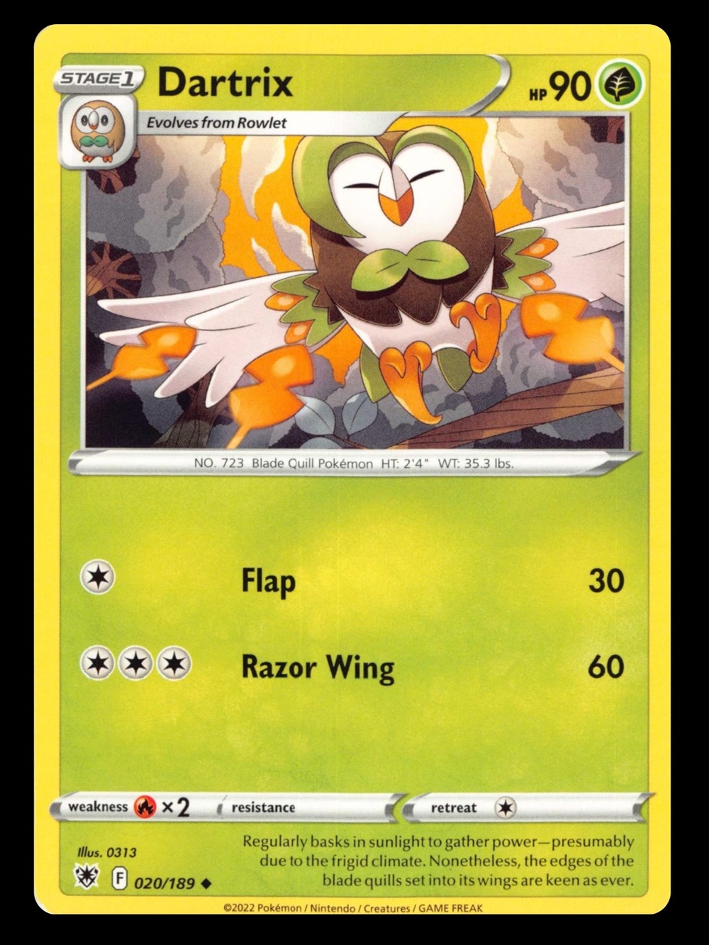 POKEMON CARD TCG - Dartrix - Astral Radiance - Uncommon - 020/189